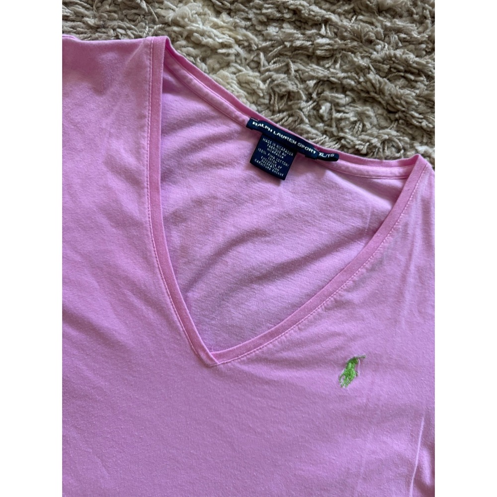 Ralph Lauren Sport Pink Pima Cotton V-Neck T-Shirt Women's XL - Picture 3 of 6